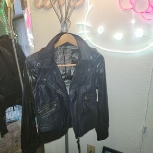 💖💖💖Guess by Marciano Navy and Black Mixed-Material Moto Jacket💖💖💖